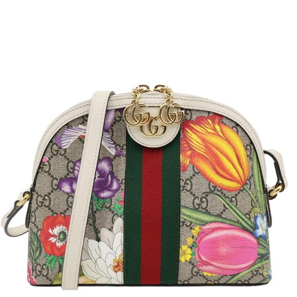 Gucci Ophidia Flora Small Supreme Canvas Shoulder Bag Beige 499621 - Picture 1 of 14